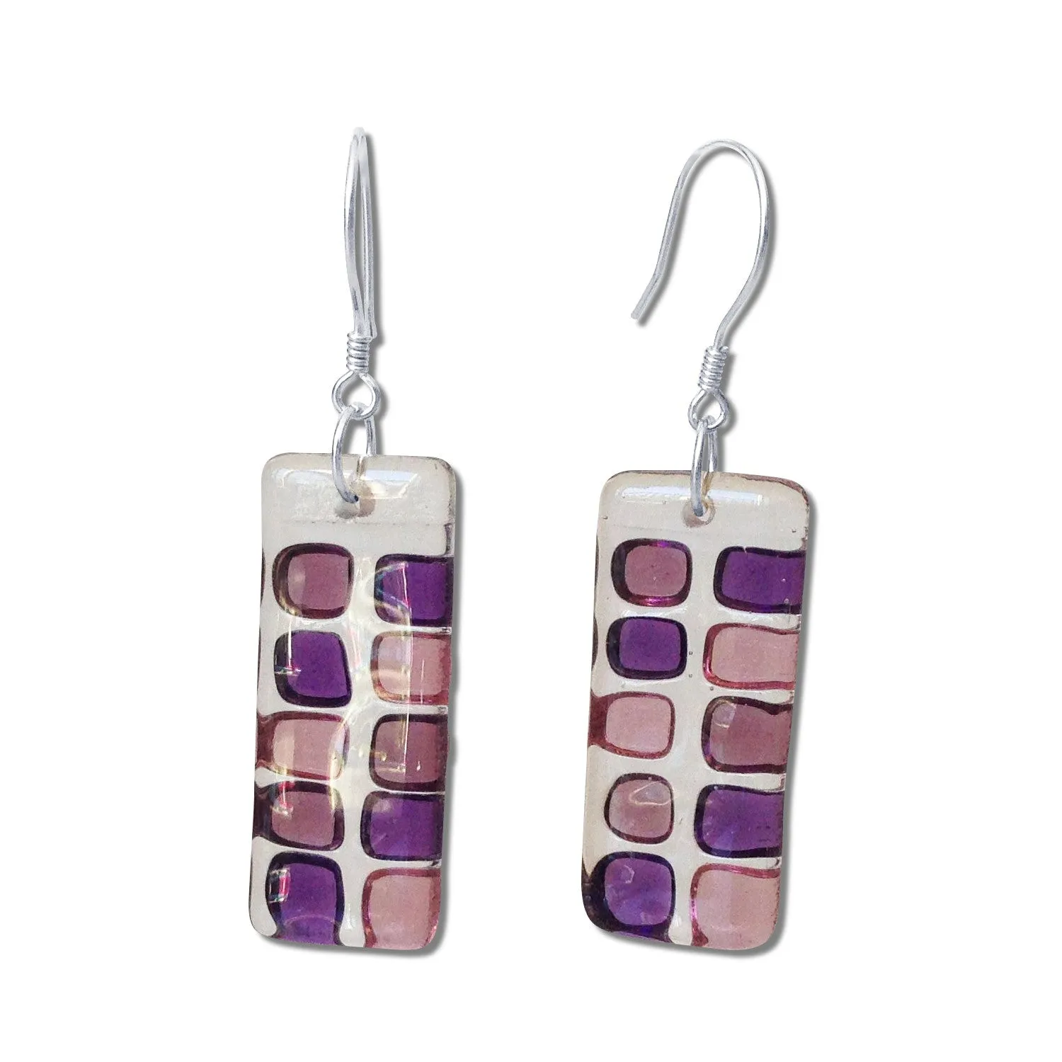 Checkerboard Glass Earrings - White