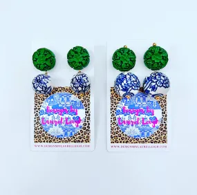 Chinoiserie Green Cinnabar Drop Earrings