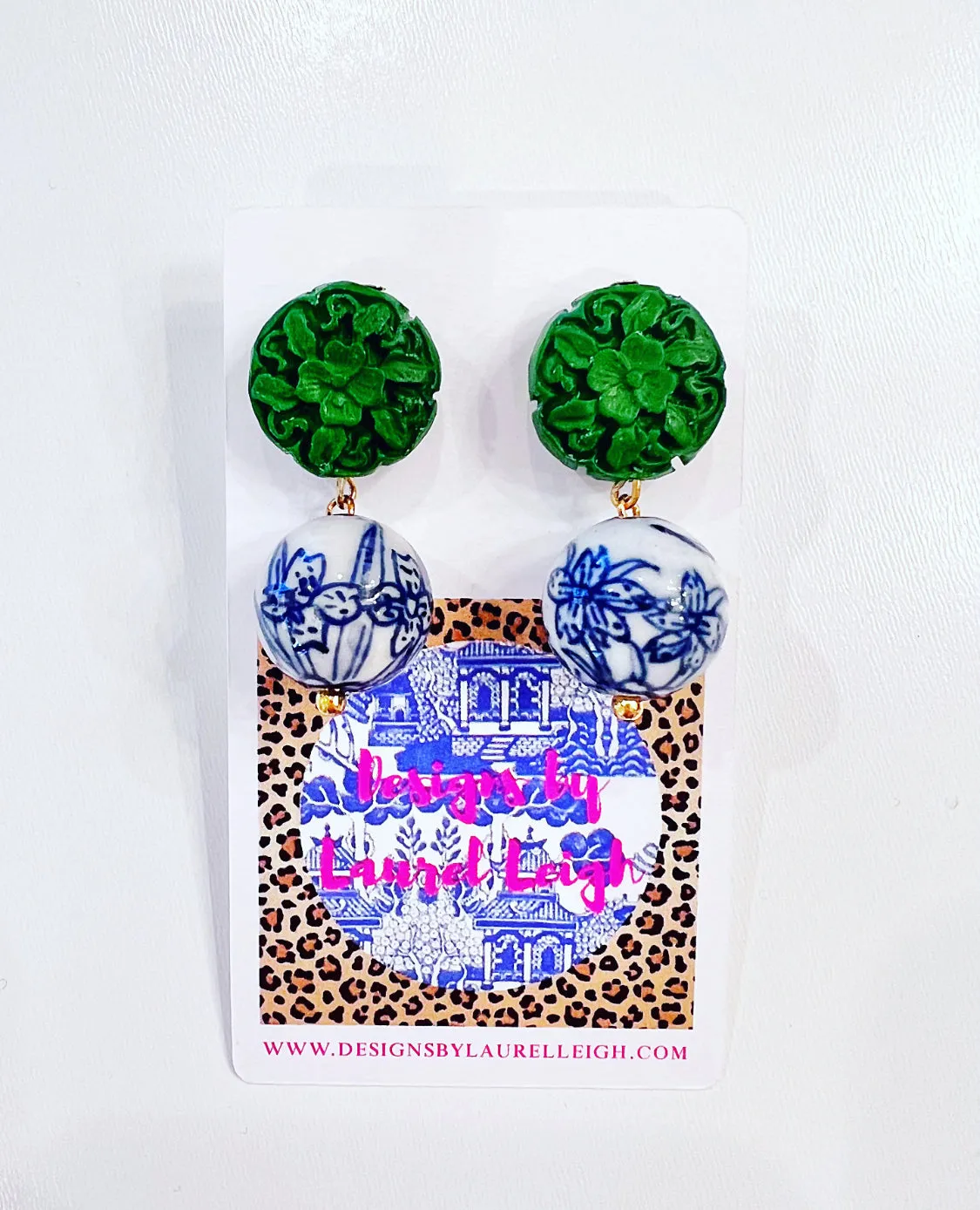 Chinoiserie Green Cinnabar Drop Earrings