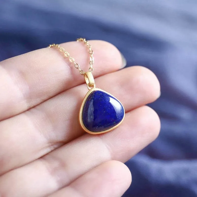 CHSBEAUTY Women's Elegant Fashion Stylish Triangular Design Genuine Blue Lapis-Lazuli Necklace Jewelry
