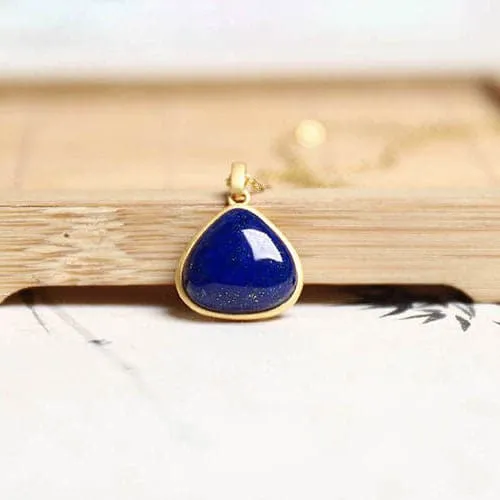 CHSBEAUTY Women's Elegant Fashion Stylish Triangular Design Genuine Blue Lapis-Lazuli Necklace Jewelry