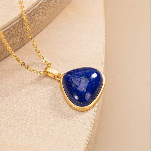 CHSBEAUTY Women's Elegant Fashion Stylish Triangular Design Genuine Blue Lapis-Lazuli Necklace Jewelry