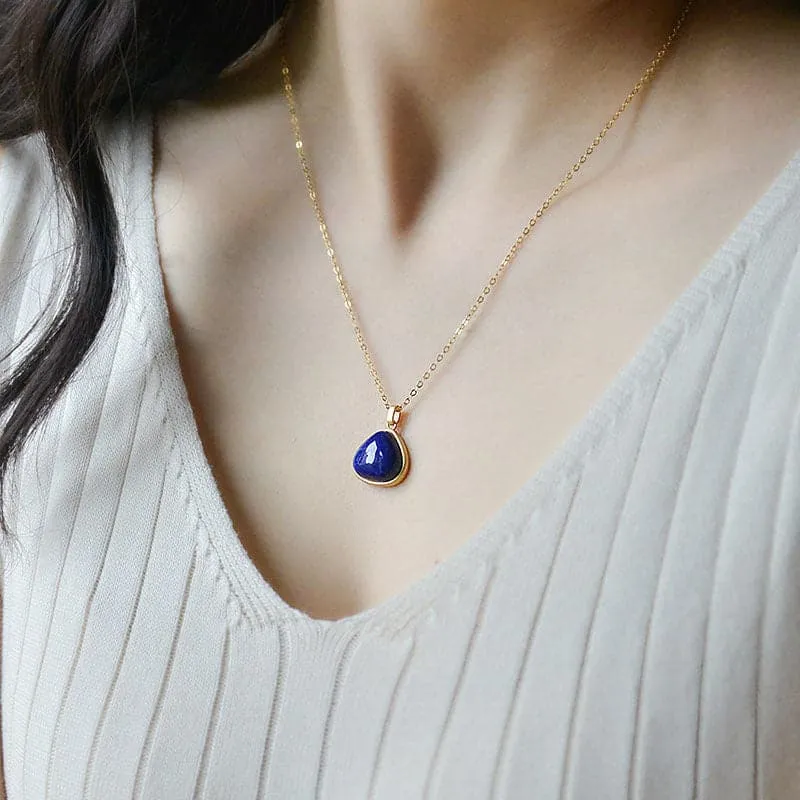CHSBEAUTY Women's Elegant Fashion Stylish Triangular Design Genuine Blue Lapis-Lazuli Necklace Jewelry