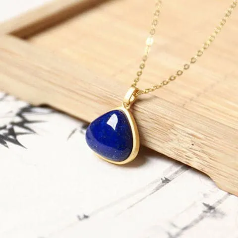 CHSBEAUTY Women's Elegant Fashion Stylish Triangular Design Genuine Blue Lapis-Lazuli Necklace Jewelry