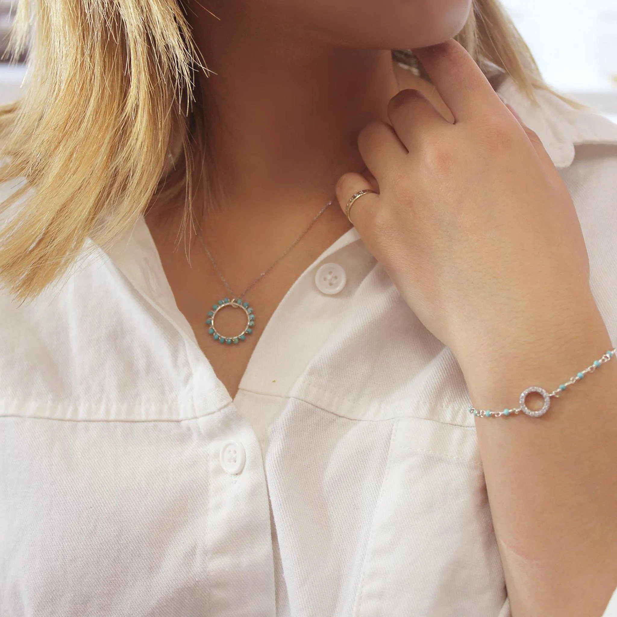 Circle Charm with Turquoise Bracelet