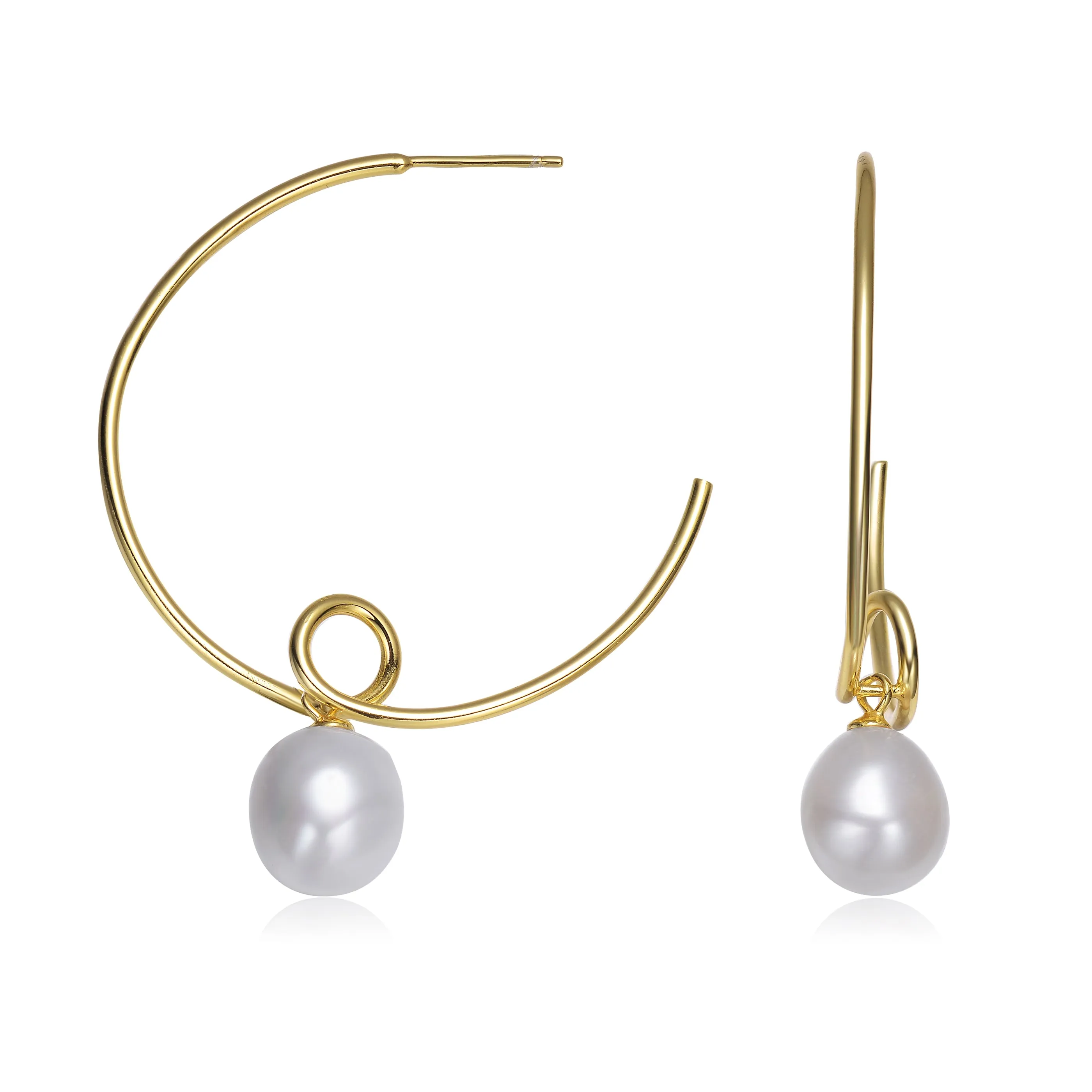 Cléo Thin Round Pearl Hoop Earrings