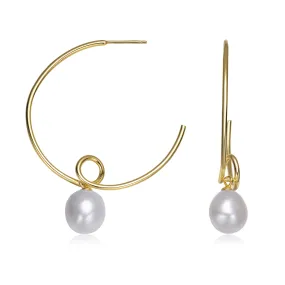 Cléo Thin Round Pearl Hoop Earrings