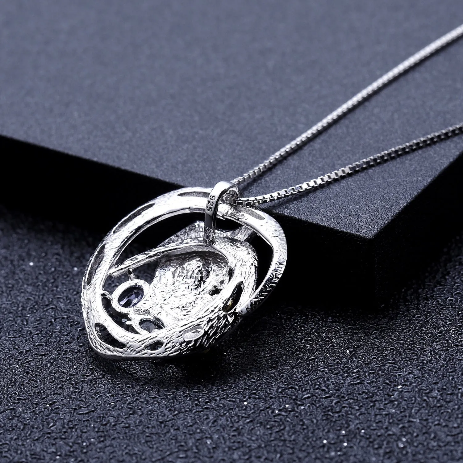Colourful Treasure Natural Style Design Natural Gemstone Pendant Sterling Silver Necklace for Women