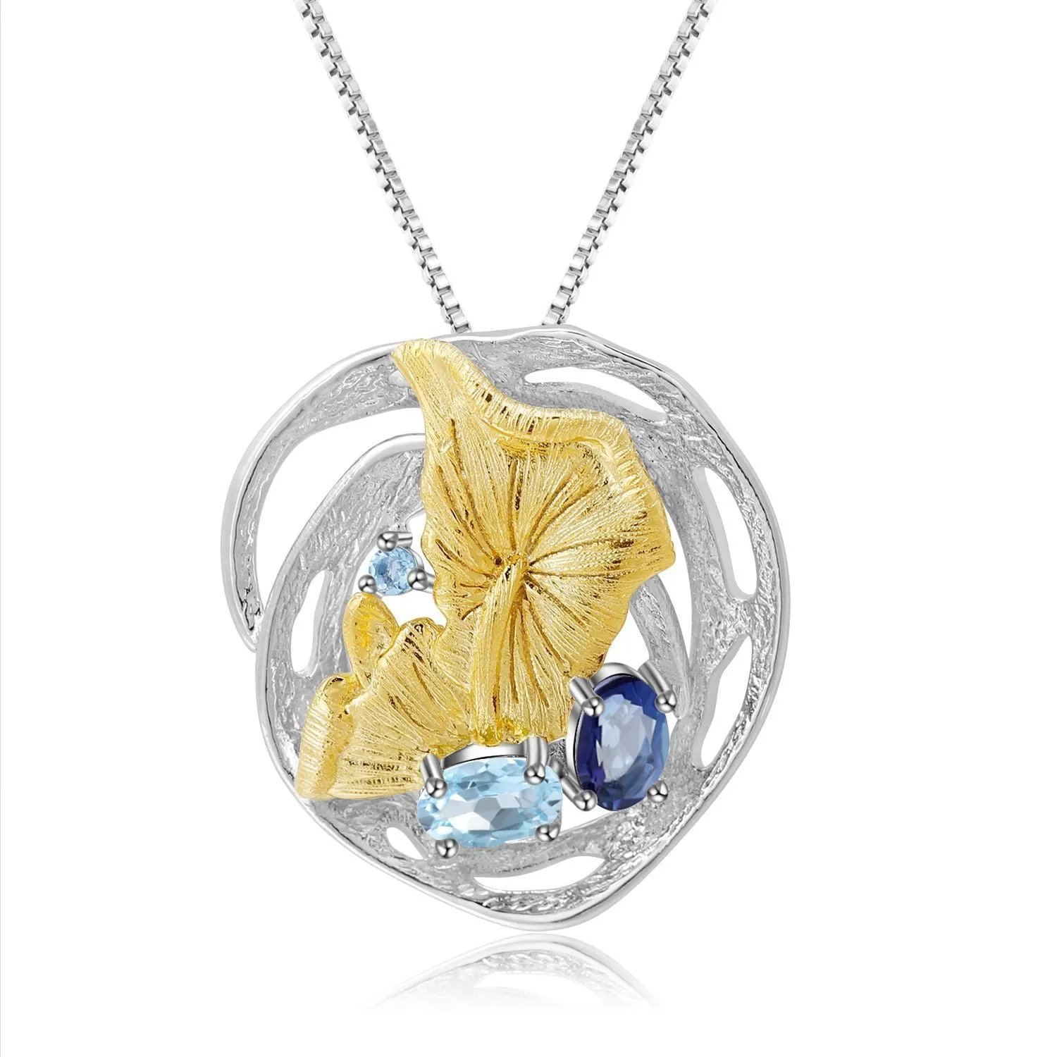 Colourful Treasure Natural Style Design Natural Gemstone Pendant Sterling Silver Necklace for Women