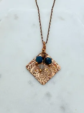 Copper, Moonstone and apatite gemstone necklace
