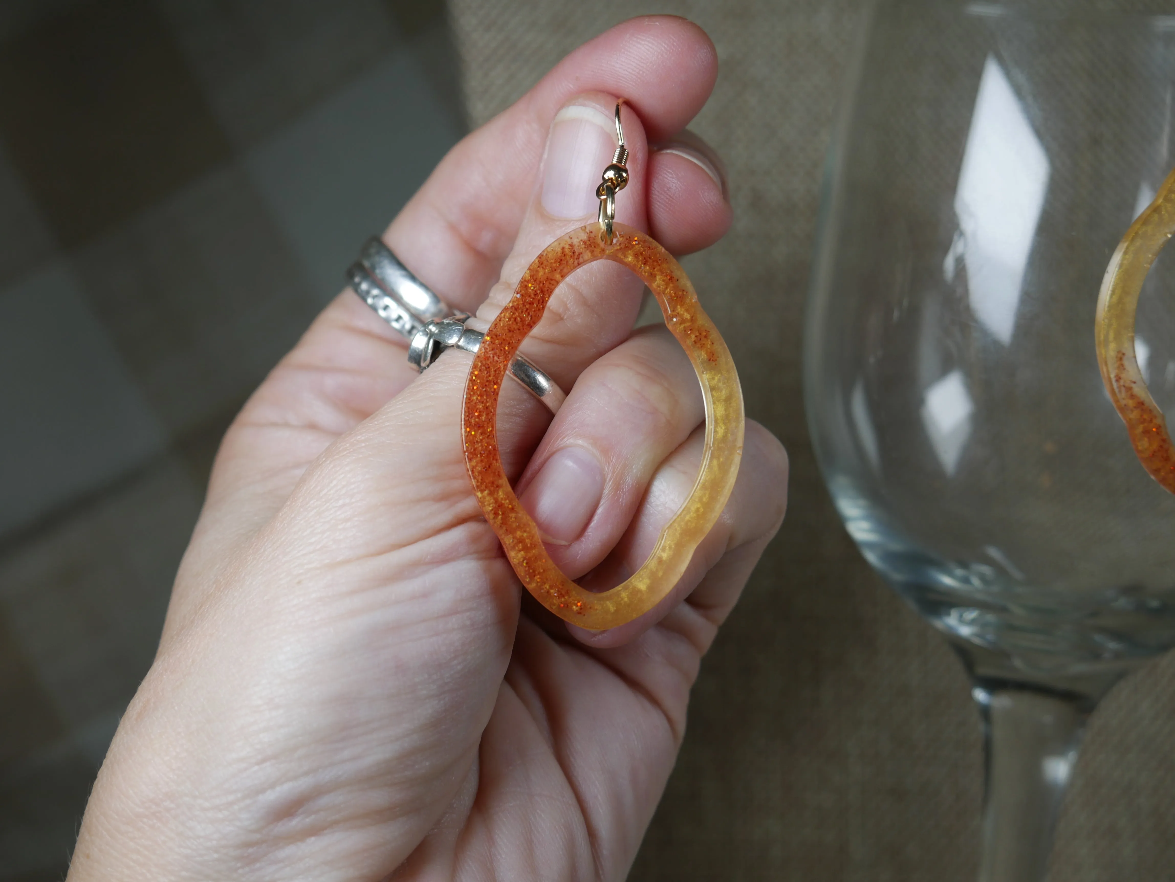 Coppery and Amber Colored Resin Earrings