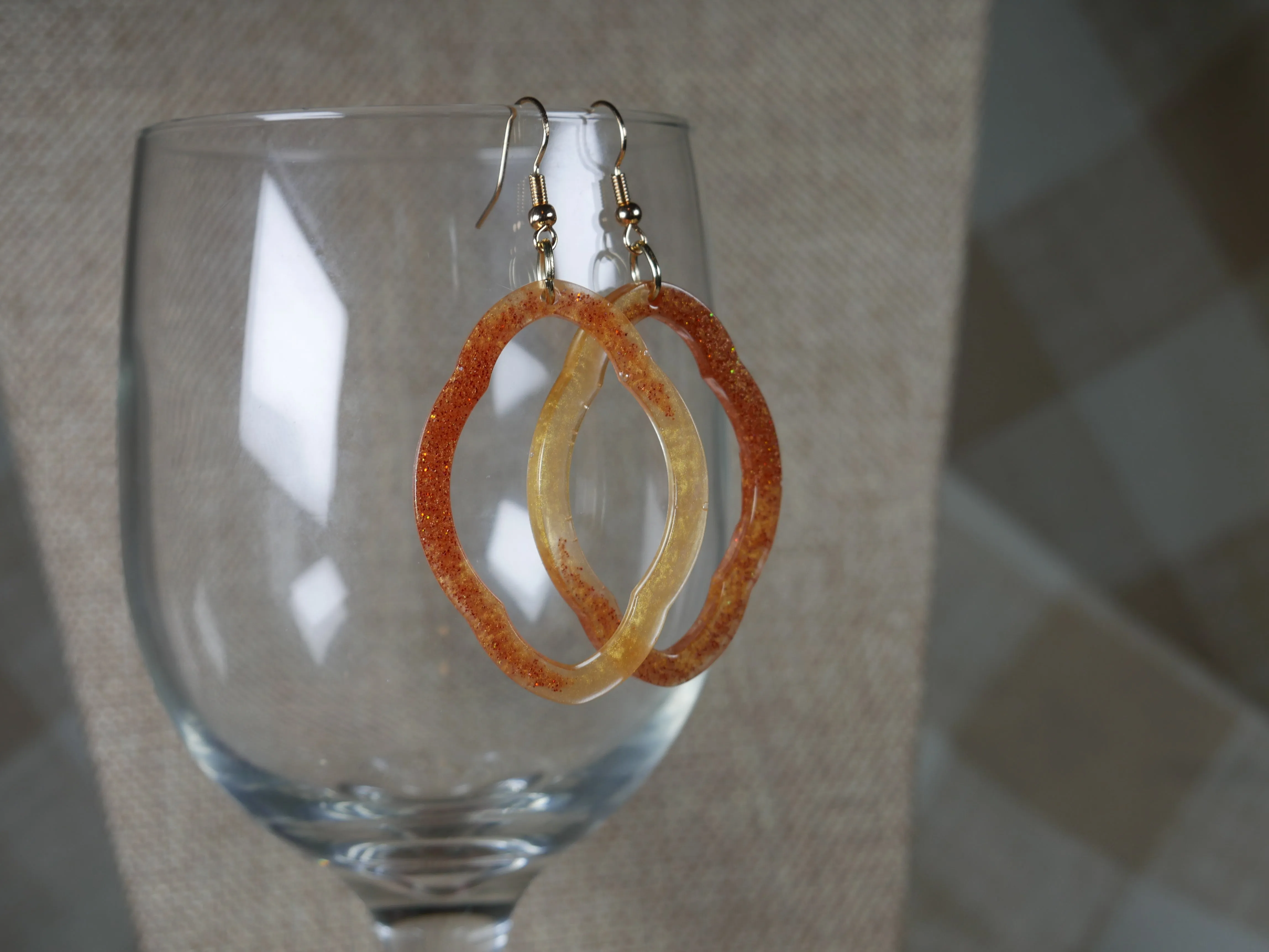Coppery and Amber Colored Resin Earrings