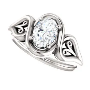 Cubic Zirconia Engagement Ring- The Bentley (Customizable Oval Cut Solitaire with Wide Tapered Band and Side Engraving Motif)
