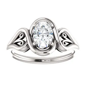 Cubic Zirconia Engagement Ring- The Bentley (Customizable Oval Cut Solitaire with Wide Tapered Band and Side Engraving Motif)