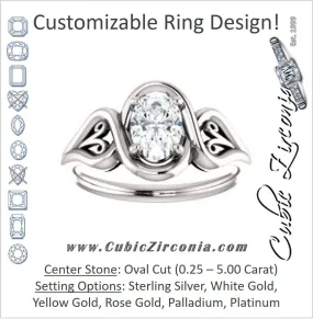 Cubic Zirconia Engagement Ring- The Bentley (Customizable Oval Cut Solitaire with Wide Tapered Band and Side Engraving Motif)