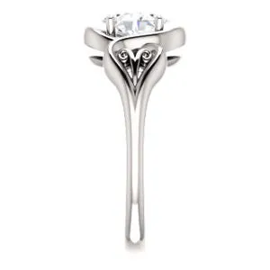 Cubic Zirconia Engagement Ring- The Bentley (Customizable Oval Cut Solitaire with Wide Tapered Band and Side Engraving Motif)