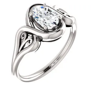 Cubic Zirconia Engagement Ring- The Bentley (Customizable Oval Cut Solitaire with Wide Tapered Band and Side Engraving Motif)