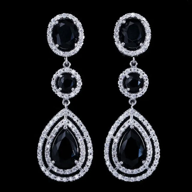 Cubic Zirconia Super Luxury Micro Full Round Crystal Dangling Long Drop Earrings