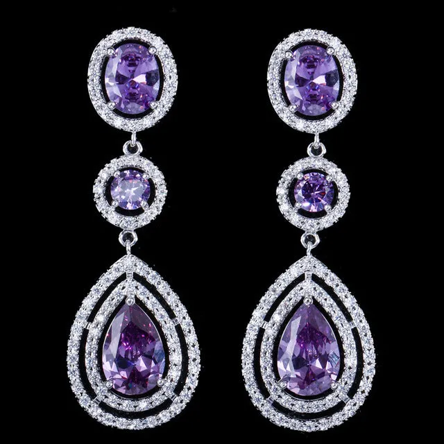 Cubic Zirconia Super Luxury Micro Full Round Crystal Dangling Long Drop Earrings