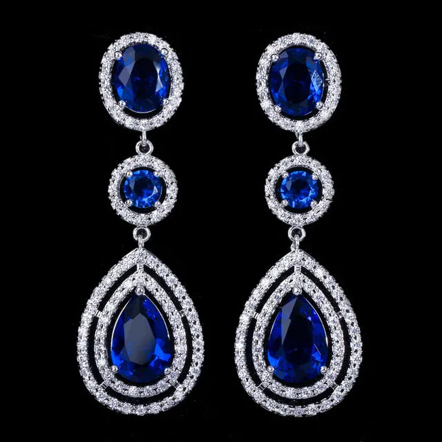 Cubic Zirconia Super Luxury Micro Full Round Crystal Dangling Long Drop Earrings