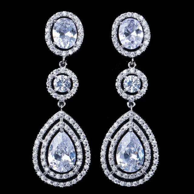 Cubic Zirconia Super Luxury Micro Full Round Crystal Dangling Long Drop Earrings