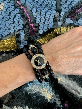 CZ LV Black and Gold Button bracelet
