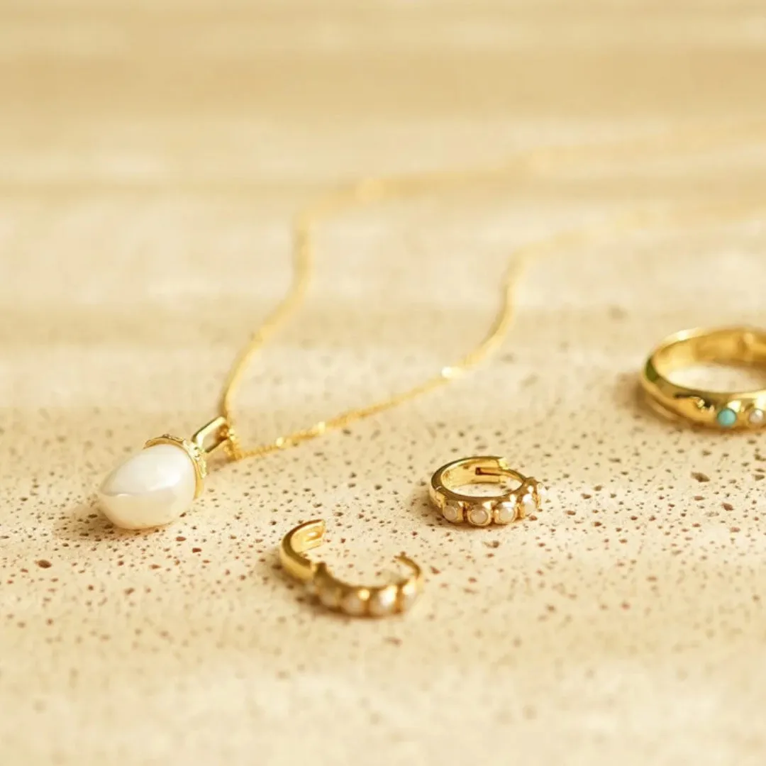 Daisy London Mini Pearl Huggie Earrings, Gold