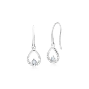 Damen 9 Karat Weiss Gold Einzeln Aquamarin & Diamant Birne Tropfen-Ohrringe