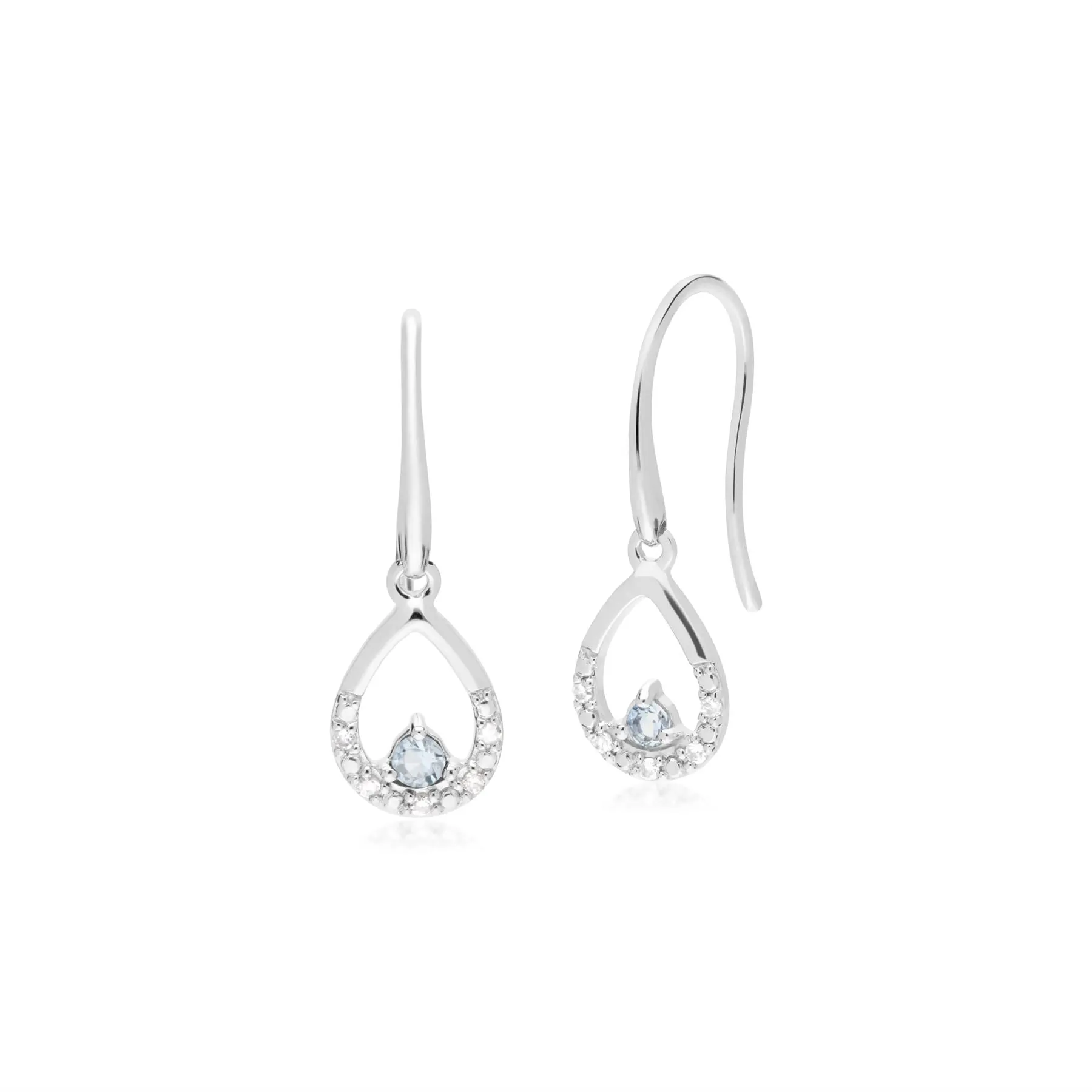 Damen 9 Karat Weiss Gold Einzeln Aquamarin & Diamant Birne Tropfen-Ohrringe