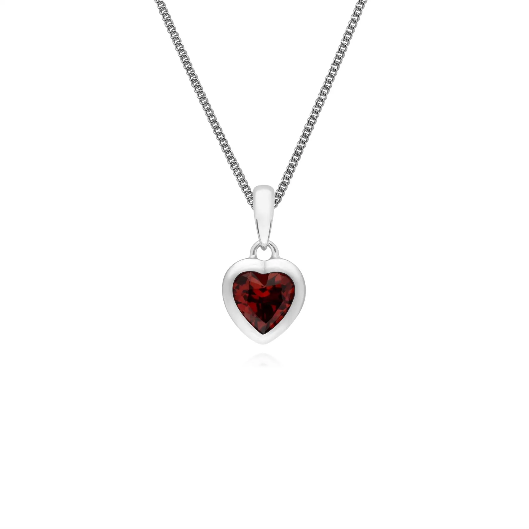 Damen Sterlingsilber Einzel Stein Granat Herzanhänger an 45cm Kette