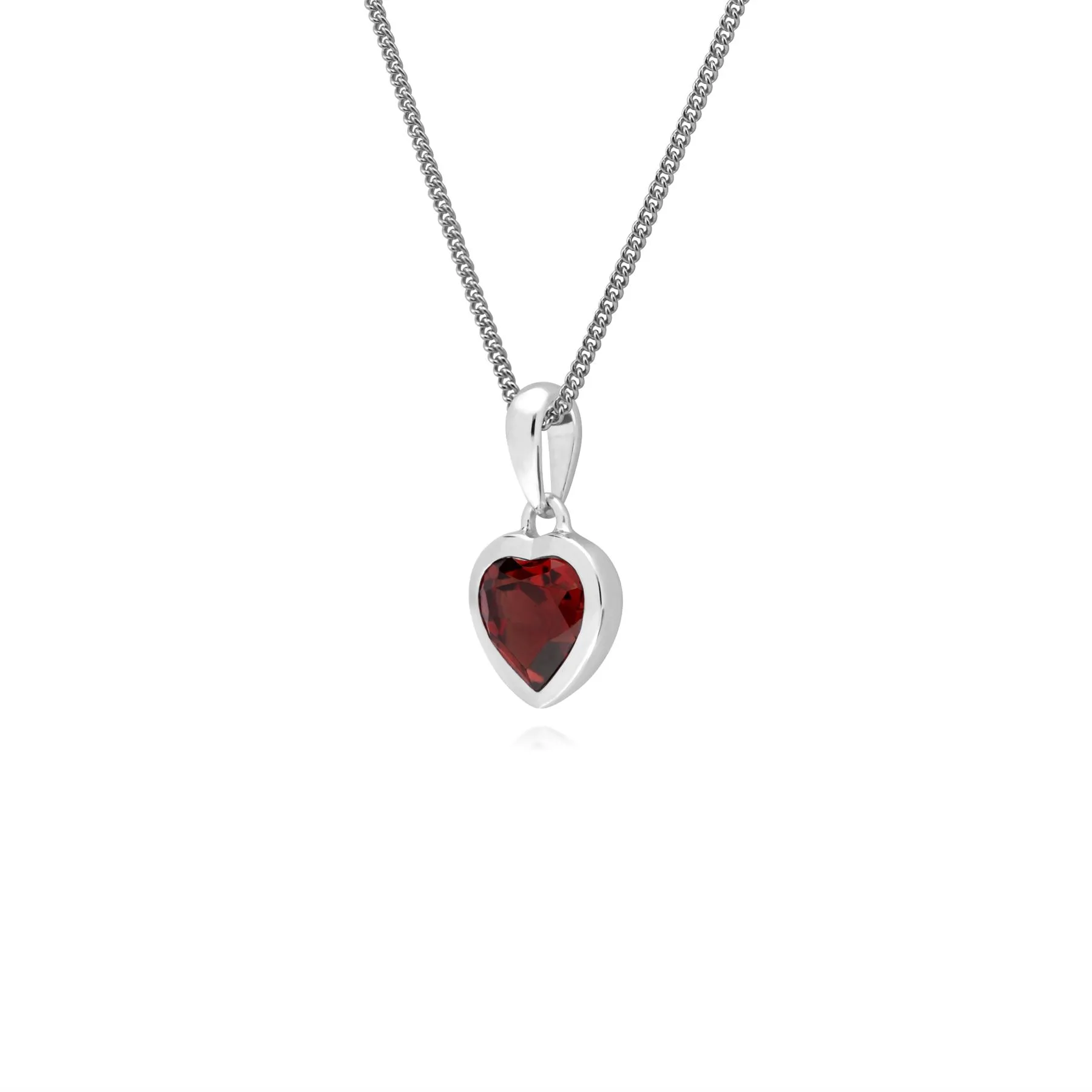 Damen Sterlingsilber Einzel Stein Granat Herzanhänger an 45cm Kette