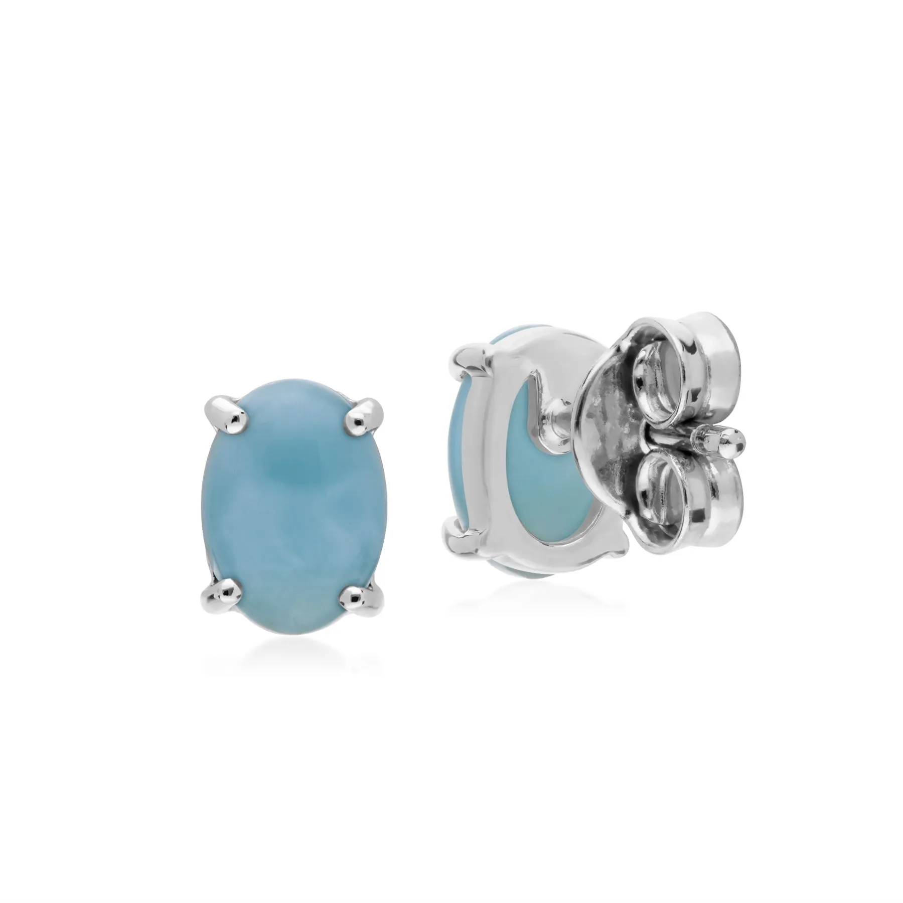 Damen Sterlingsilber Larimar Einzel Stein Oval Ohrstecker