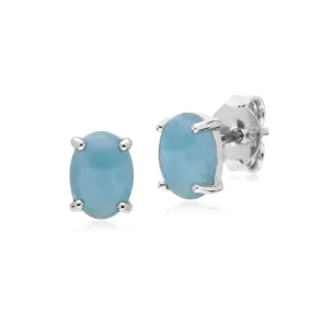 Damen Sterlingsilber Larimar Einzel Stein Oval Ohrstecker