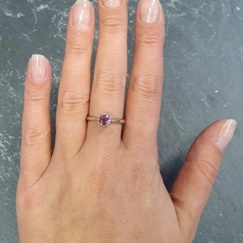 Dark Purple Ring - Natural Amethyst Ring - Purple Solitaire Band