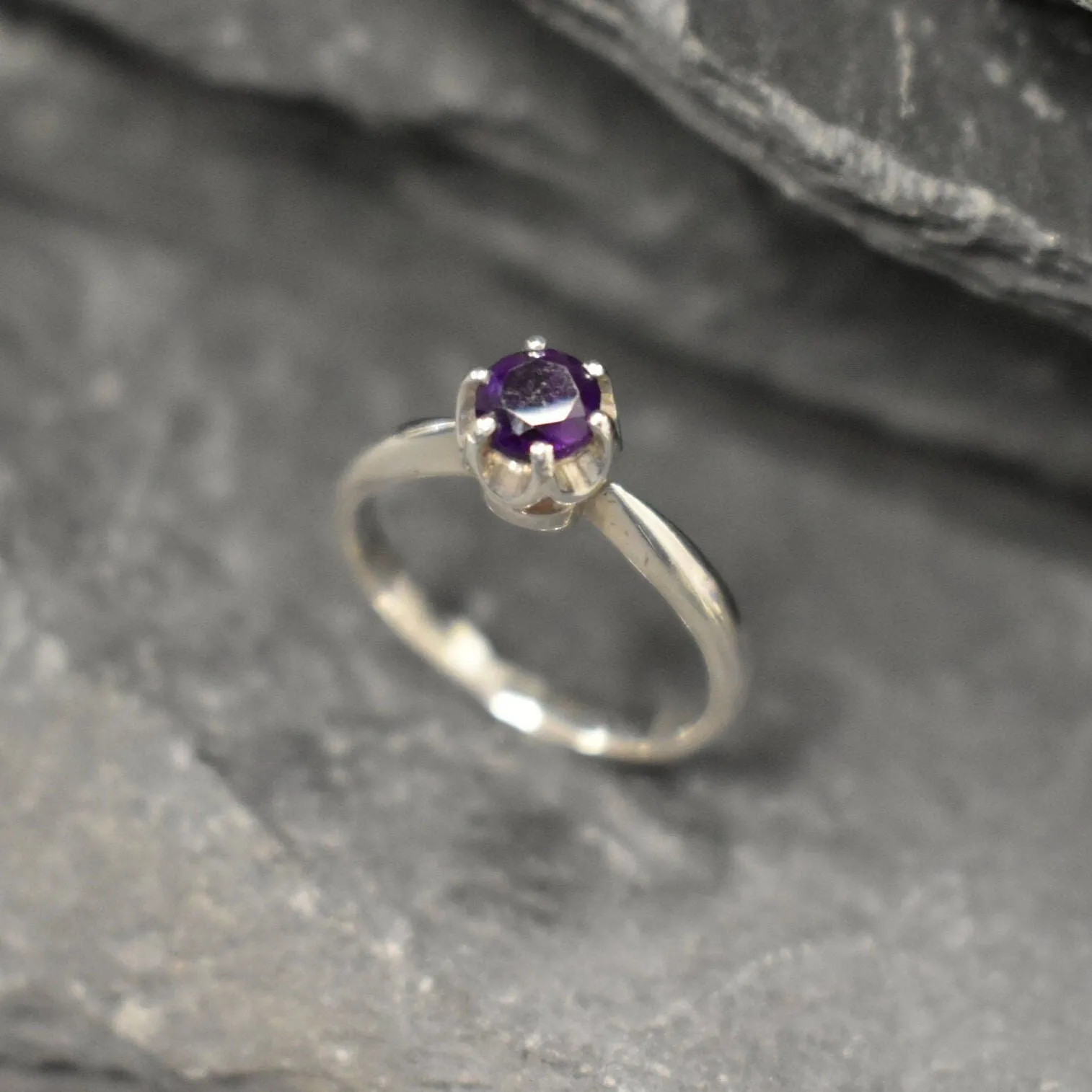 Dark Purple Ring - Natural Amethyst Ring - Purple Solitaire Band
