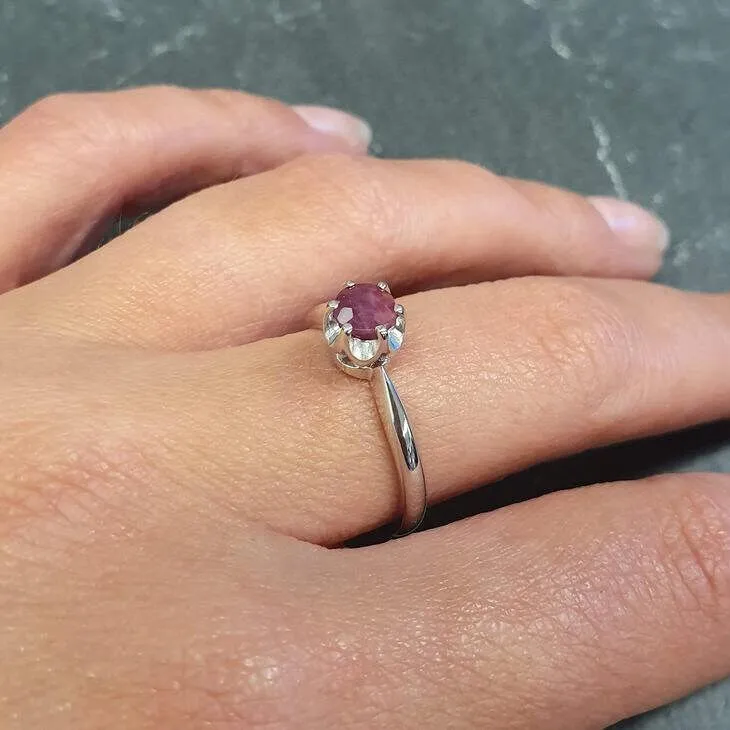 Dark Purple Ring - Natural Amethyst Ring - Purple Solitaire Band