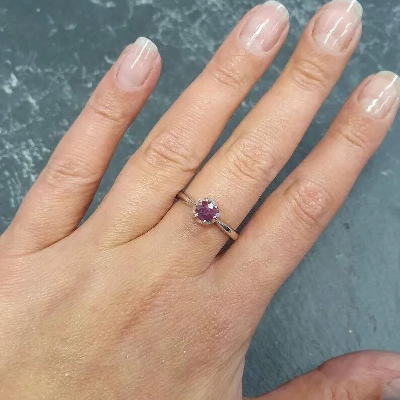 Dark Purple Ring - Natural Amethyst Ring - Purple Solitaire Band
