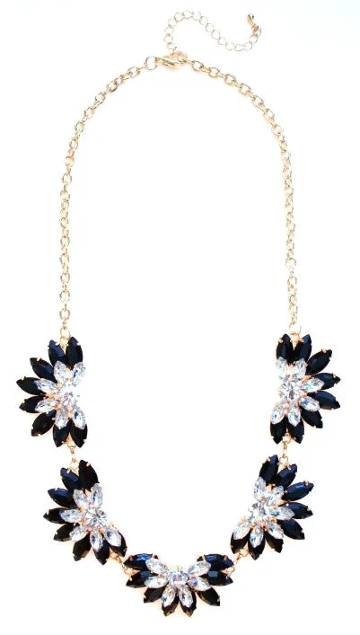 Designer Inspired Fan Crystal Statement Necklace- Black