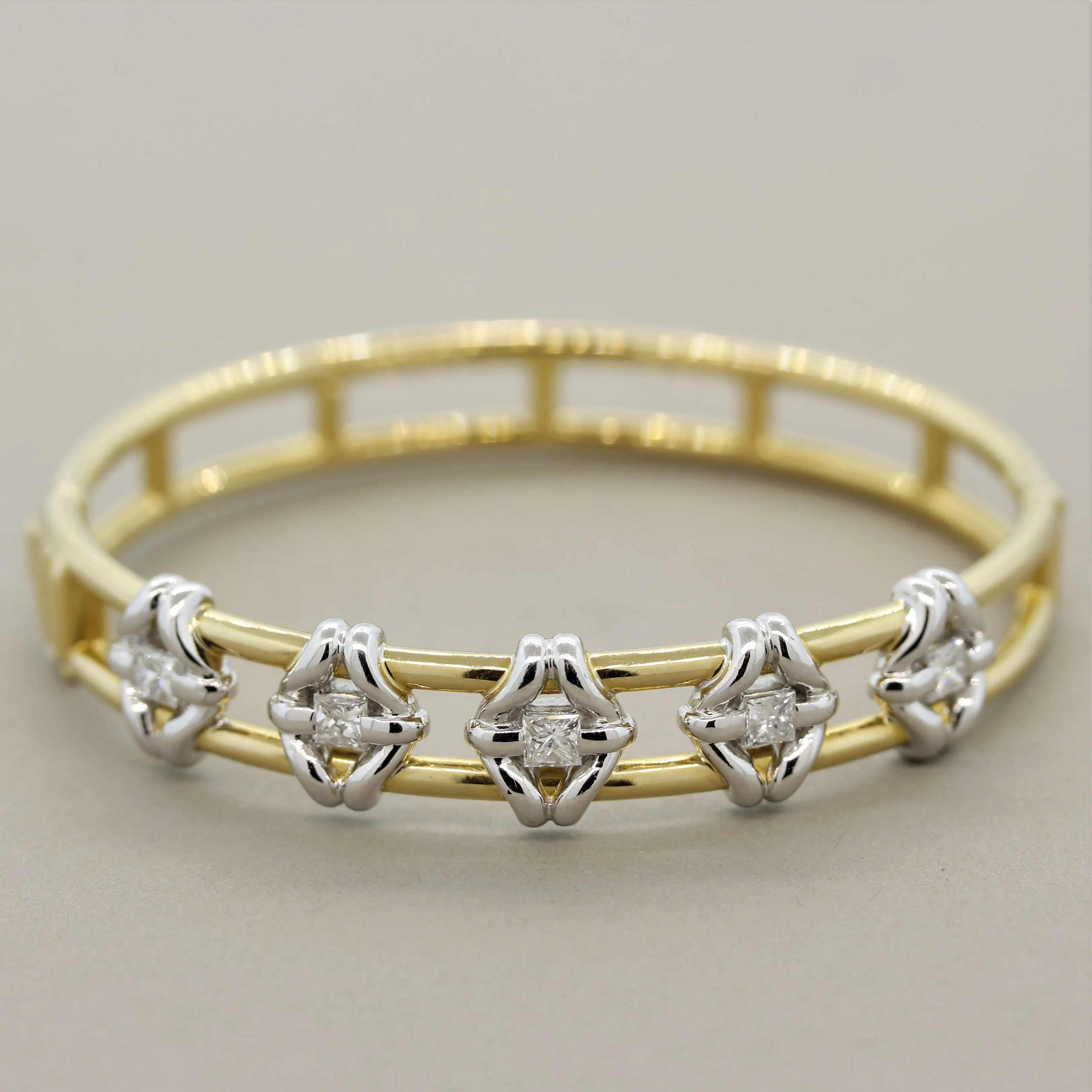 Diamond Two-Tone Gold & Platinum Bangle Bracelet