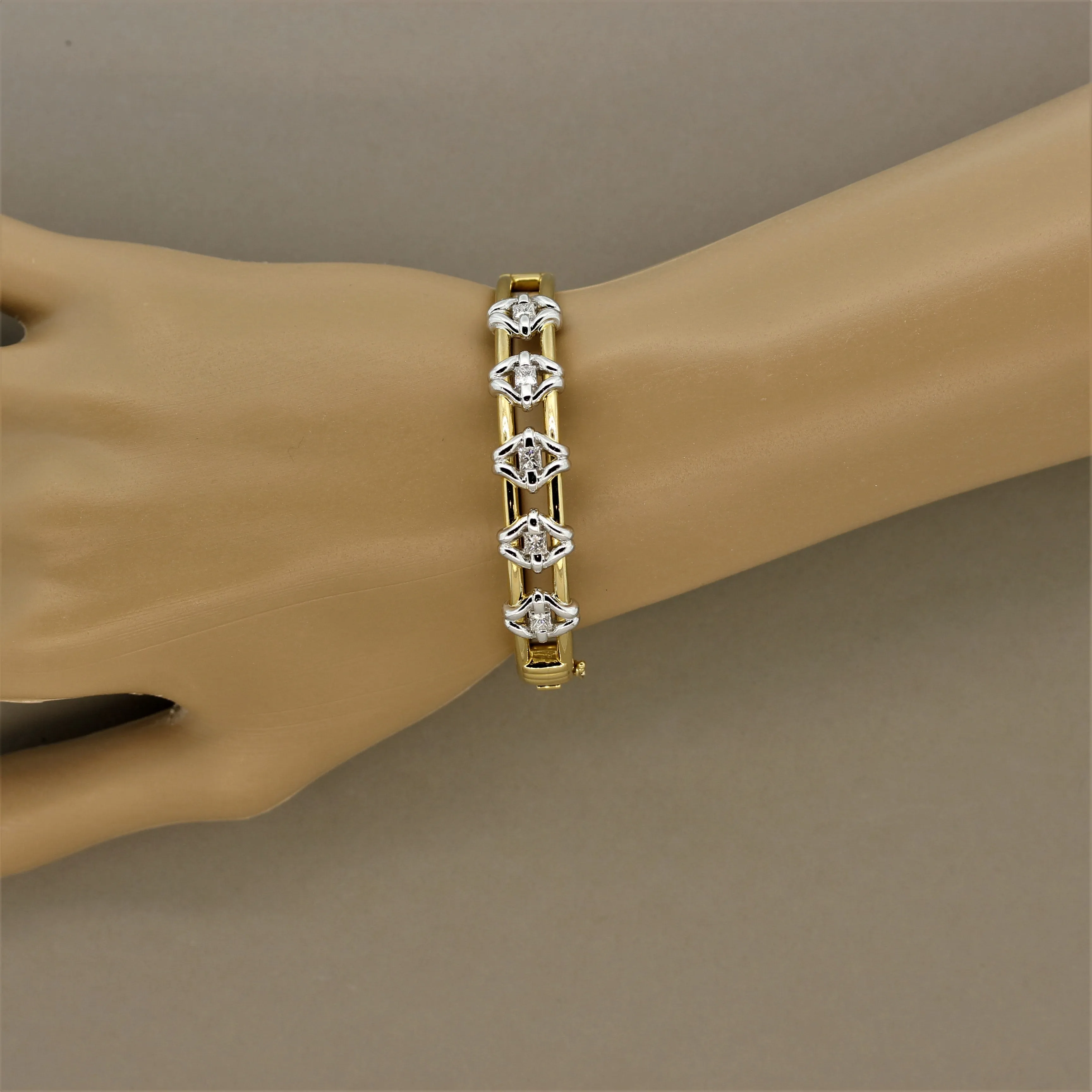 Diamond Two-Tone Gold & Platinum Bangle Bracelet