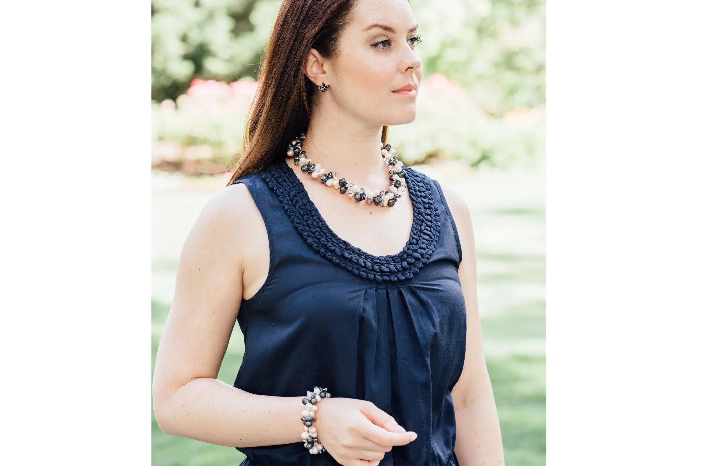 Double Strand Twisted with Crystal Freshwater Pearl Bracelet