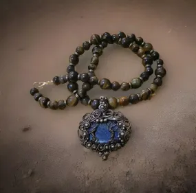 Double Tree Of Life Wire Wrap Beaded Necklace [Lapis Lazuli, Tiger's Eye]
