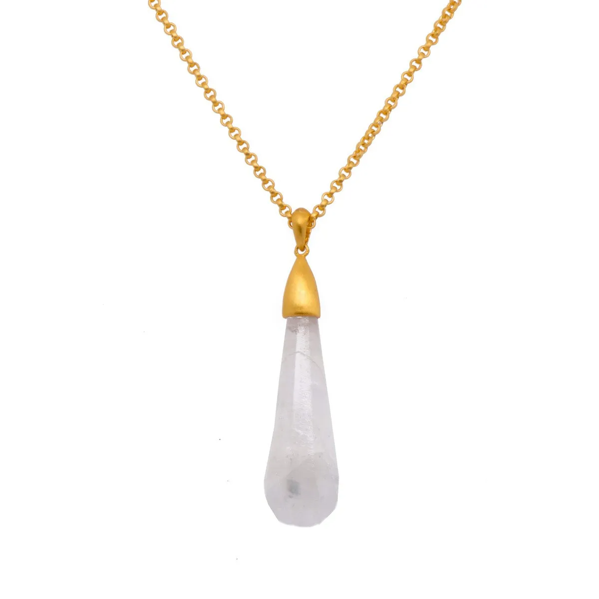 Drop Cabochon Rainbow Moonstone 24K Gold Vermeil Pendant