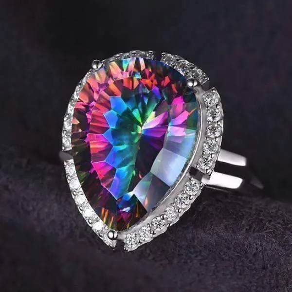 Eden Genuine Rainbow Fire Mystic Topaz 13CT IOBI 925 Sterling Silver Ring