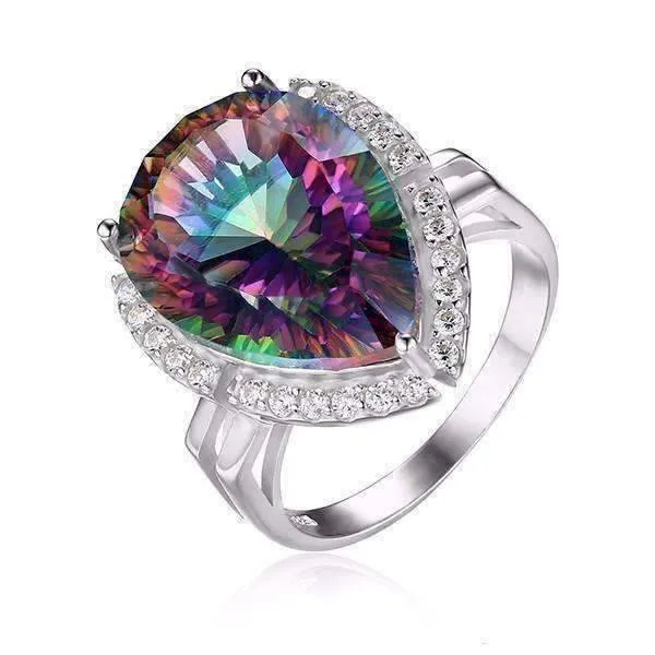 Eden Genuine Rainbow Fire Mystic Topaz 13CT IOBI 925 Sterling Silver Ring