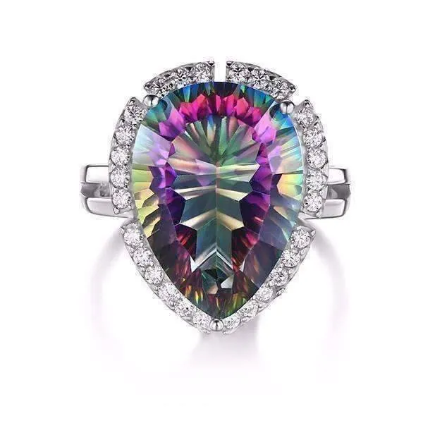 Eden Genuine Rainbow Fire Mystic Topaz 13CT IOBI 925 Sterling Silver Ring