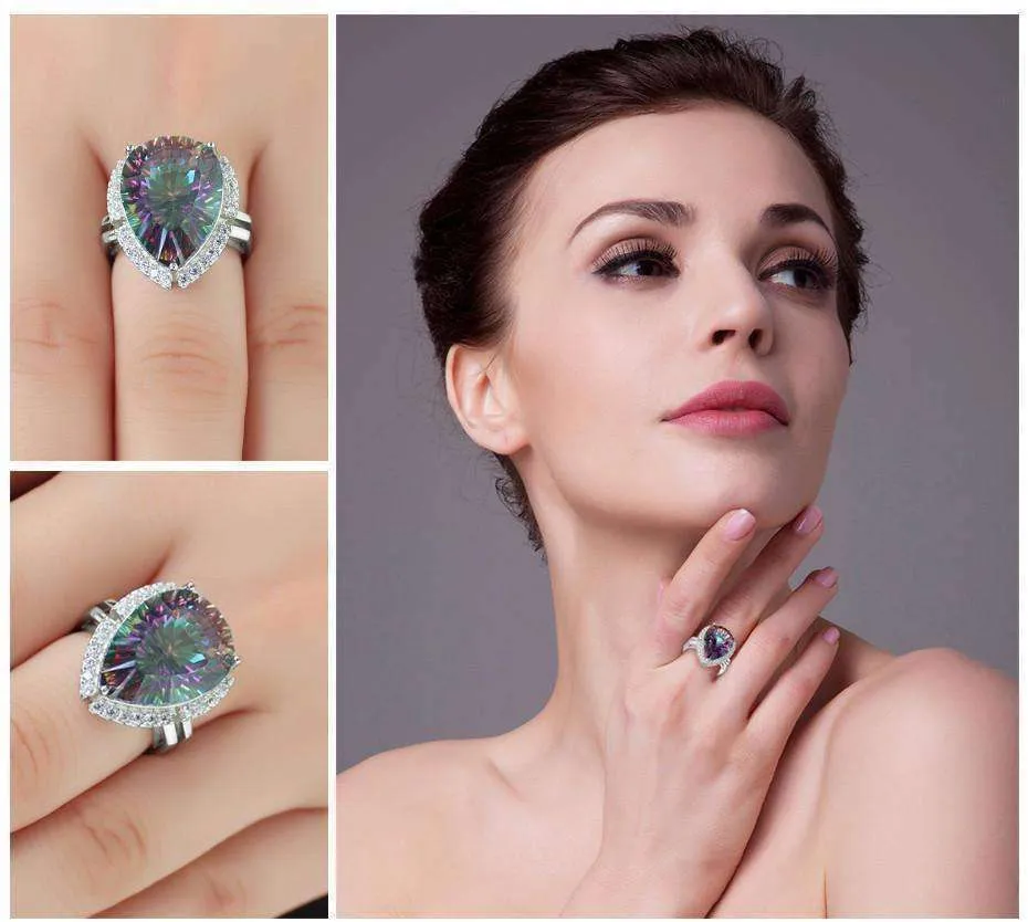 Eden Genuine Rainbow Fire Mystic Topaz 13CT IOBI 925 Sterling Silver Ring