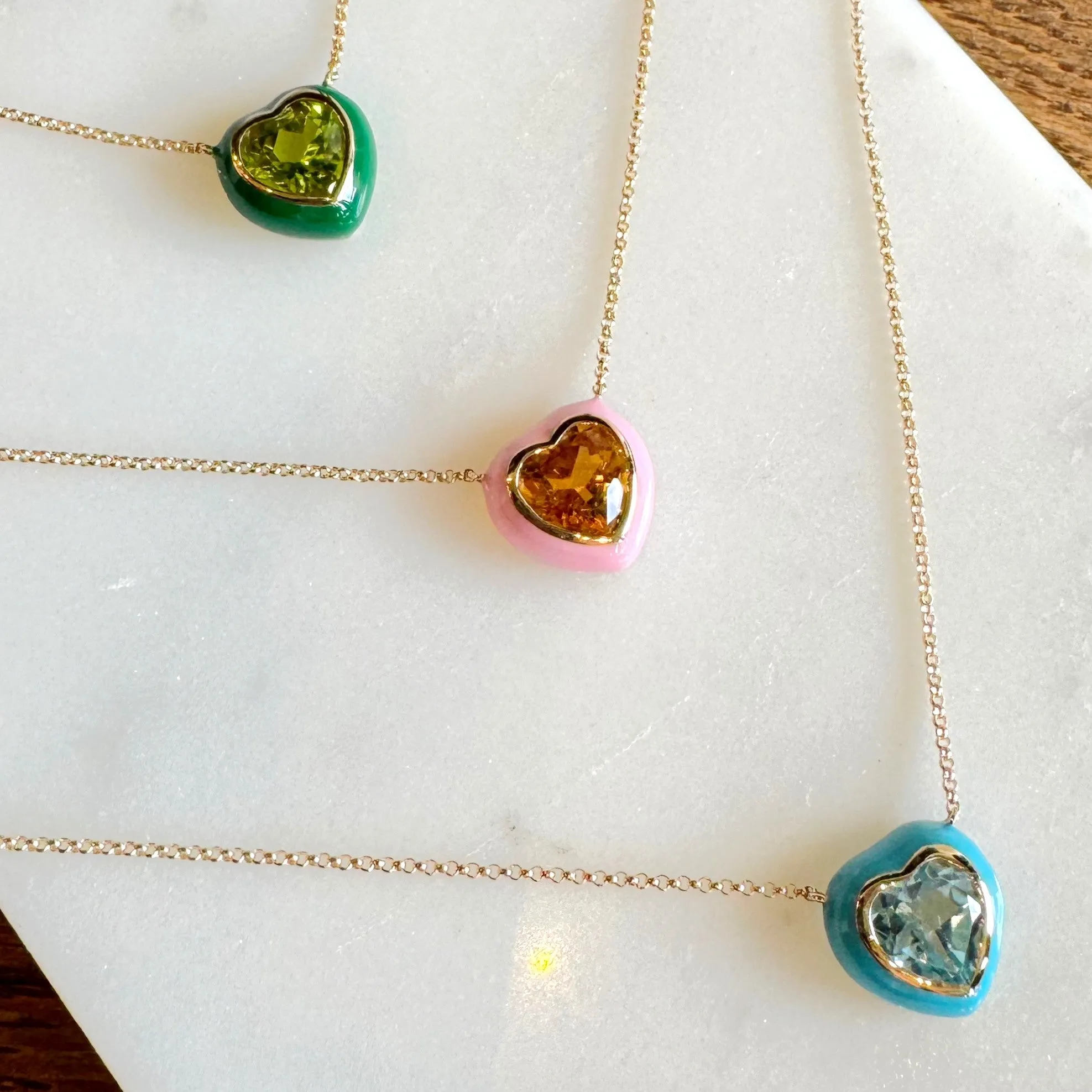 Enamel & Topaz Heart Necklace