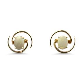Estate 14K Yellow Gold Opal Swirl Stud Earrings