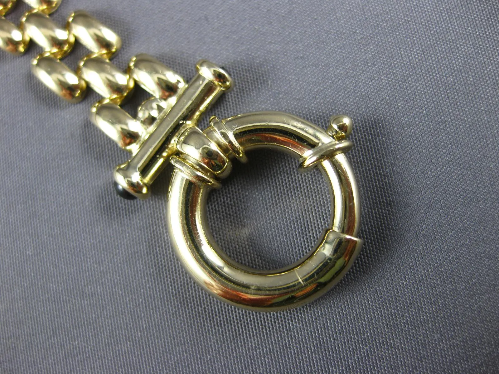 ESTATE EXTRA LONG AAA ONYX 14KT YELLOW GOLD 3D PANTHER TOGGLE BRACELET #27166